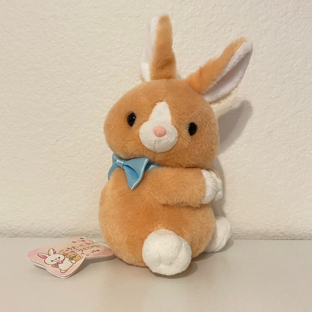 Cute Little Baby Bunny Rabbit With A Blue Bow Stuffed Animal Plush Toy